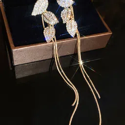Krelin Gold-Plated Artificial Stones Studded Leaf Shaped Drop Earrings-27