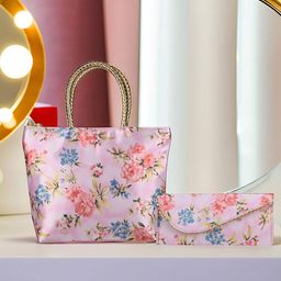 Kuber Industries Floral Printed Shopper Shoulder Bag with Bow Detail-37