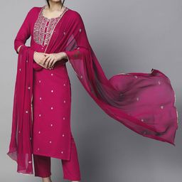 GoSriKi Women Floral Embroidered Regular Thread Work Kurta with Trousers & With Dupatta image 1