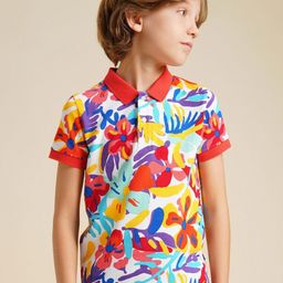 Jack & Jones Junior Boys Floral Printed Polo Collar Regular Fit Cotton T-shirt-picture-17