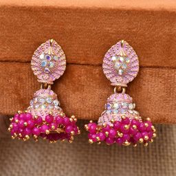 MEIRA JEWELLERY Artificial Stones Studded And Beaded Dome Shaped Jhumkas-picture-18