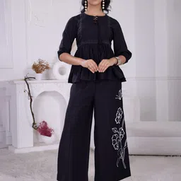 BulBul Embellished Round Neck Top With Palazzos Co-Ords-image-36