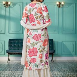 Royal Export Floral Printed Thread Work Kurta with Sharara & Dupatta image 3