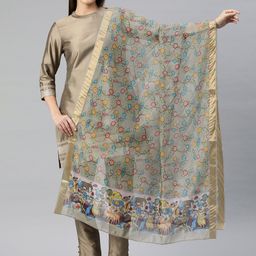 KALINI Printed Kalamkari Dupatta with Zari-picture-42