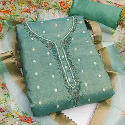 Peachmode Ethnic Motifs Woven Design Beads and Detail Net Unstitched Dress Material-image-47