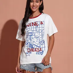 The Dry State Women Printed Extended Sleeves Raw Edge T-shirt-12