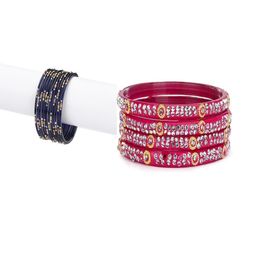 SOMIL Set of 16 Blue Alloy Artificial Stones & Beads Bangles-image-68