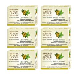 NATURE LEAGUE Set Of 6 Olive & Basil Exotic Natural Skin Nourishing Soaps - 100g Each --20