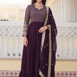 Fashion Basket Embroidered Gown Maxi Ethnic Dress With Dupatta-image-71