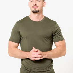 Domyos By DecathlonMen's Slim-Fit Breathable Cross Training T-Shirt - Khaki-image-5