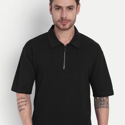 HAUTEMODA Textured Pure Cotton Polo Collar T-shirt-image-98