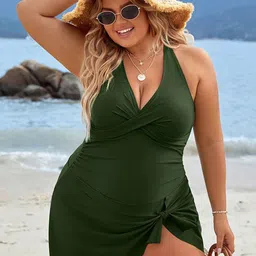 Plus Curvves Women Plus Size V-Neck Medium Coverage Swim Set-image-46