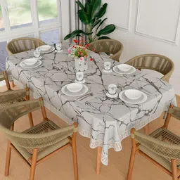 Myntra Elegant Homes Grey & Black Marble Printed 6-Seater Cotton Dining Table Cover-30