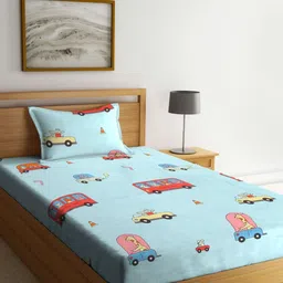 Aura Blue & Red Cartoon Characters Printed 350 TC Single Bedsheet Set 2.15 m x 1.50 m-image-83