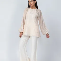 Label Naariti Floral Embroidered Round Neck Tunic & Trousers-image-21