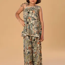 The Mini Trunk Girls Floral Printed Mirror Work Regular Kurta with Trousers-picture-17