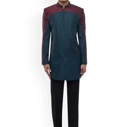 SDS By Kushal Shah Colourblocked & Embroidered Sherwani Set-image-14