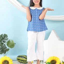 Sangria Girls Ethnic Motifs Printed Peter Pan Pure Cotton Top With Trousers-image-85