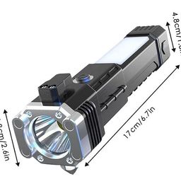 macare MacareMacare Rechargeable Torch Flashlight, LED 3W Torch Light, USB Charging, Long Distance Beam, Portable Flashlight with Hammer, Window Glass Breaker and Seat image 5