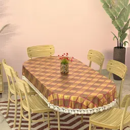 Myntra Elegant Homes Yellow & Red Geometric Printed Oval 6-Seater Dining Table Cover-31