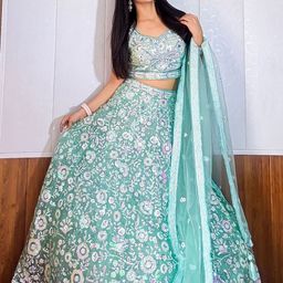 FABPIXEL Embroidered Sequinned Semi-Stitched Lehenga & Unstitched Blouse With Dupatta-picture-20