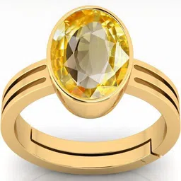 Sidharth Gems 7.25 Ratti 6.25 KT Yellow Sapphire Gemstone Gold Plated Ring-86
