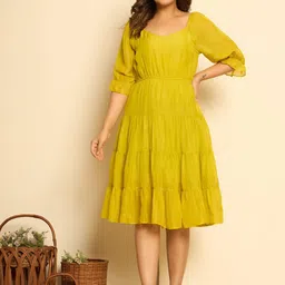 KASYA Women Solid Tiered Fit & Flare Dress-11