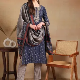 KALINI Women Floral Embroidered Regular Kurta with Trousers & With Dupatta-picture-18