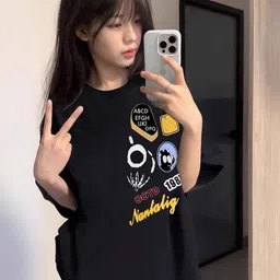 stylecast x revolte StyleCast Women Abstract Printed Oversized Round Neck T-shirt-picture-47
