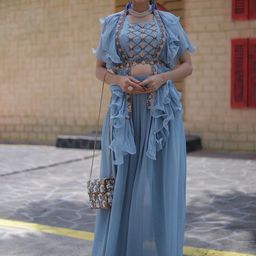 GloballyRonakRBafna Embellished Top & Palazzo With Ruffled Jacket & Belt Co-Ords-image-6