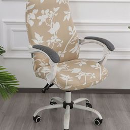 HOKIPO Brown & White Floral Printed Stretchable Office Chair Cover-image-13
