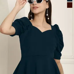 Metronaut Women Pack Of 2Sweetheart Neck Puff Sleeve Peplum Top-picture-48