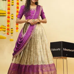 Fabcartz Embroidered Beads and Stones Semi-Stitched Lehenga & Unstitched Blouse With Dupatta-picture-55
