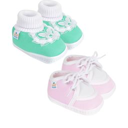 NESKA MODA 3 To 12 Months Infants 2 Pair Combo Soft Cotton Butterfly Frill Booties-image-3