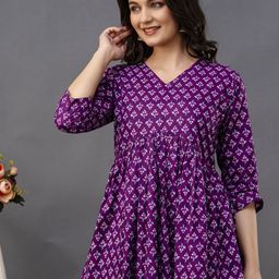 NISHABD Women Floral Printed Pure Cotton Three-Quarter Sleeves V-Neck Regular Top-image-71