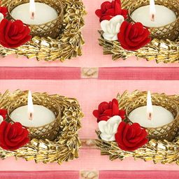 GADINFASHION Gold-Toned & Red 4 Pieces Metal Candle Holders-image-62