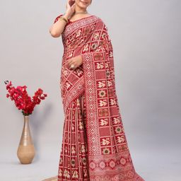HERE&NOW Ajrak Block Block Print Saree-image-56