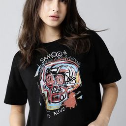 Leotude Women Graphic Printed Round Neck Cotton T-shirt-image-3