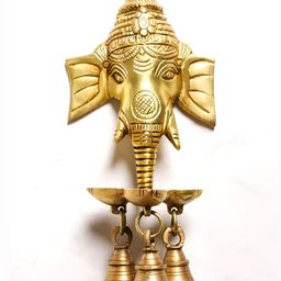 The Spiritual Living Yellow Textured Ganpati Style Three Oil Wick Diya With Bells-image-7
