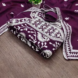 DIVASTRI Floral Embroidered Thread Work Unstitched Dress Material-image-56