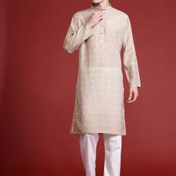 MANQ Men Geometric Thread Work Kurta-0