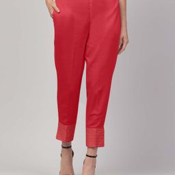 FLOREOS Women Textured Embroidered Comfort Easy Wash Trousers-picture-7