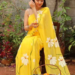 SILKWEAR Floral Pure Linen Designer Saree-26