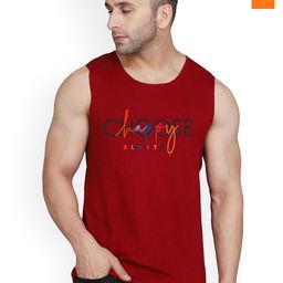 SLOWLORIS Pack Of 2 Printed Combed Cotton Gym Vests VSL26 CMB(CHS MAROON)(PLAIN ORANGE)-image-67