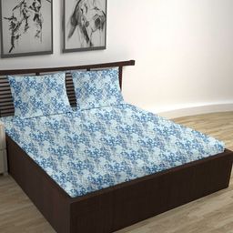 Divine Casa Blue & Grey 144 TC Queen Bedsheet with 2 Pillow Covers-image-46