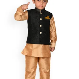 Pehanaava Boys Mandarin Collar Kurta with Pyjamas & Waistcoat-32