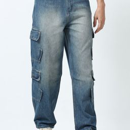 Espanshe Jemima Men Relaxed Fit Mid-Rise Heavy Fade Cargo Styles Jeans-image-7