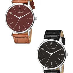TARIDO Men Dial & Leather Straps Analogue Watch COMBO WATCH_ BROWN+BLACK PACK OF 2-20