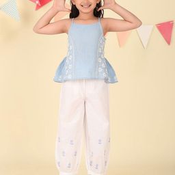 Fabindia Girls Embroidered Pure Cotton Top With Trouser-image-51
