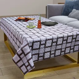 LooMantha White & Grey Geometric Printed Waterproof Plastic 2-Seater Table Cover-3